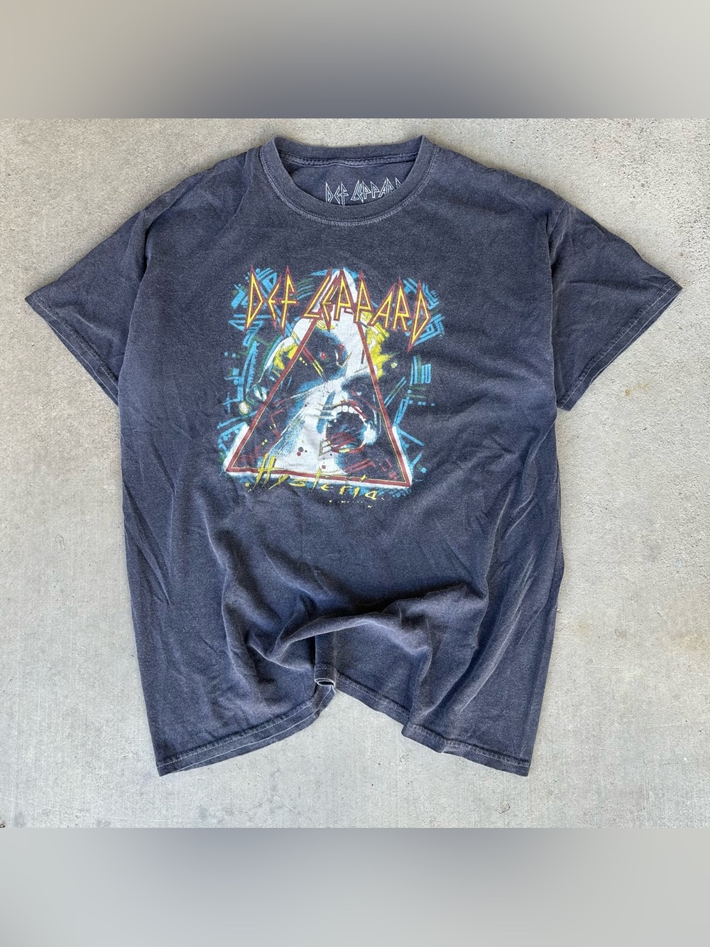 Def Leppard Hysteria Tour T-Shirt Charcoal Vintage Wash Band Tee Sz M/L